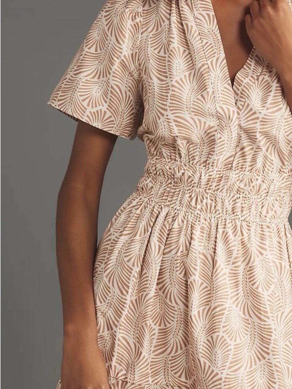 Anthropologie The Somerset Maxi Dress Print Smocked Brown Ivory Sand